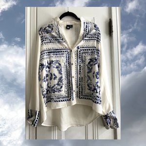 Urban Outfitters Banda Print Silky Button Down